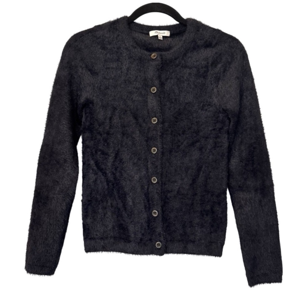 Madewell Hewitt Fuzzy Slim Button Down Cardigan Sweater Black - Picture 3 of 6